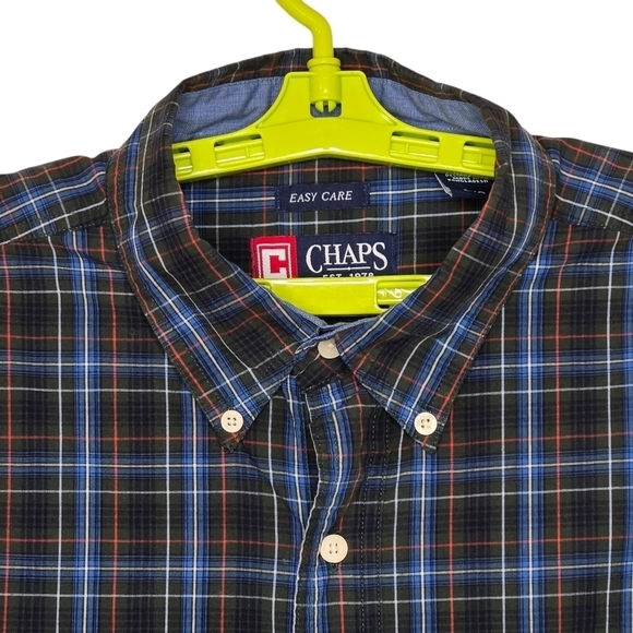 Chaps Easy Care Mens Long Sleeve Button Down Shirt Sz Large Green Blue Red Plaid - Picture 4 of 12